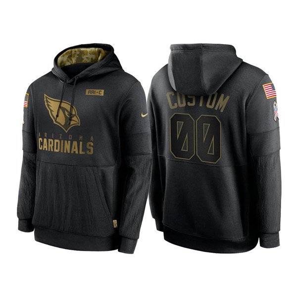 Men's Arizona Cardinals Customized 2020 Black Salute To Service Sideline Performance Pullover NFL Hoodie (Check description if you want Women or Youth size)
